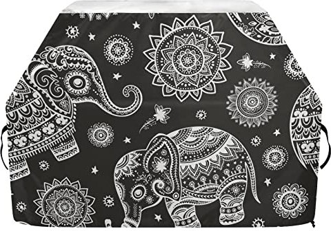 Grillabdeckung 65 Zoll Winddichte Grillabdeckungen für außen Grafik Lotus Ethno Elefant Grill Brenner Abdeckungen Schneeresistent