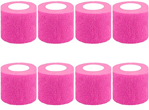 BQTQ 8 Rollen Selbsthaftende Cohesive Bandage Haftbandage Verband Elastische Selbsthaftende Haftbandage Fixierbinde für Finger Hand Zehen (Neon Rosa, 5 cm x 4,5 m)