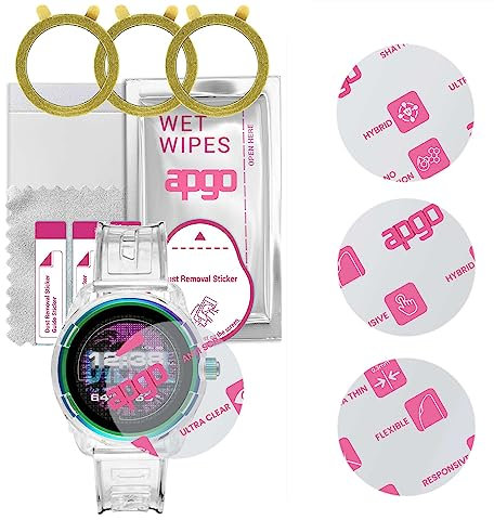 apgo 3x Ultra-Clear Hybrid vetro protettivo compatibile con Diesel ON Fadelite Smartwatch, nano vetro flessibile, ottimo sostituto del vetro temperato, resistente ai graffi, colla completa