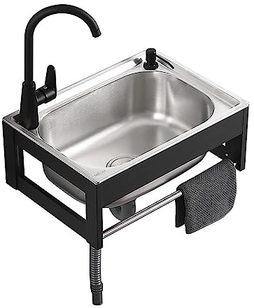 VOLDAX Stainless Steel Commercial Wall Mounted Hand Sink, Utility Washing Hand Sink with Hot & Cold Faucet, Multipurpose Vanity Basin for Garage Restaurant Laundry Room Outdoor (Size : 48x35cm)