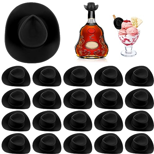 TIESOME Miniatur Puppenhaus Cowboyhüte, 20 Stück Mini Western Cowgirl Hut Kuchenaufsatz Puppen West Hut Kleiner Plastikhut für Puppen Verkleidung Party Zubehör Puppenhaus Dekoration (schwarz)