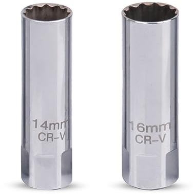 Geoyien Llave bujias, Llave bujias 16mm, Llave bujias 14mm, 3/8, 12 Puntos, bujías de Pared extrafina, para automóviles, Motocicletas (2 Tamaños, 2 Piezas)