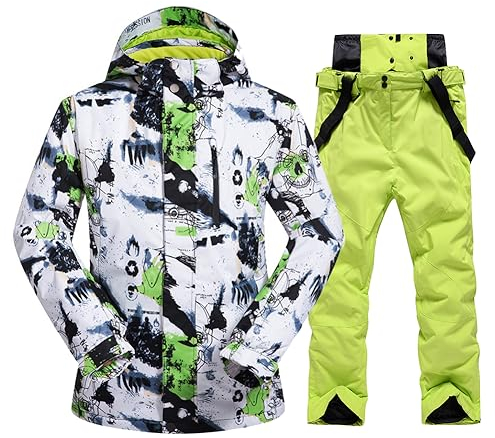 ALSOGO Herren Ski Jacke und Hosen Set Ski Anzug Winter Wasserdicht Winddicht Kapuze Schneemantel 2-Stücke Snowboard Sets 336-gr-Green M
