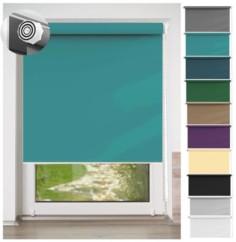 Thermorollo Ohne Bohren 50 x 160 cm Einfache Installation Easyfix, Gardinen Jalousie lichtundurchlässig I Flexibler Seitenzug für Fenster und Türen, Himmelblau