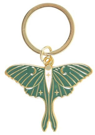 Something Different Wholesale Mystischer Luna-Motten-Schlüsselanhänger – emaillierter goldfarbener Anhänger auf Dark Forest Schlüsselanhänger, perfektes Luna-Motten-Zubehör für ein Waldgeschenk, gold,