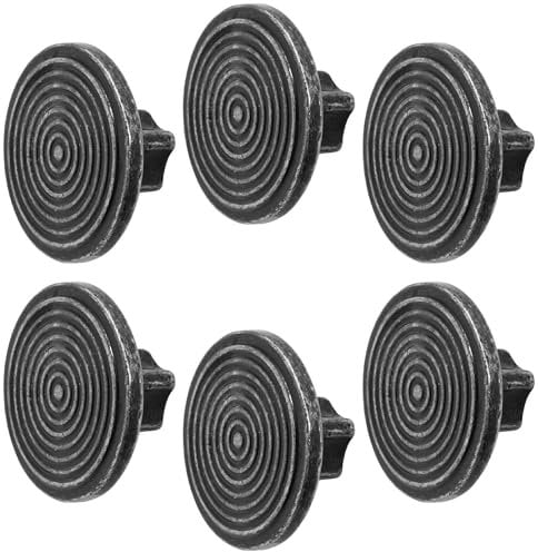 Decoranddecor Mira Spiral Round Cupboard Knob Handle - 40mm Diameter Zinc Alloy (Antique Silver, 6 Pack)