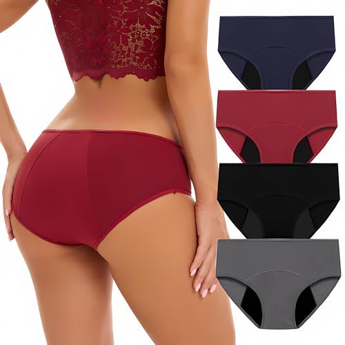 FLADY Lot de 4 culottes menstruelles pour incontinence à flux abondant - Sous-vêtements pour femme - Culotte de maternité pour femme - Sous-vêtements menstruels pour femme - Culotte taille haute pour