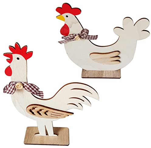 HOOTNEE 1stk Desktop Tisch Dekoration Deko Figur Tischdeko Holz Frühjahr Tisch Dekorationen Ostern Desktop-Dekorationen Ostern Home Dekorationen Hahn Statuen Haushalt Blumen Hölzern