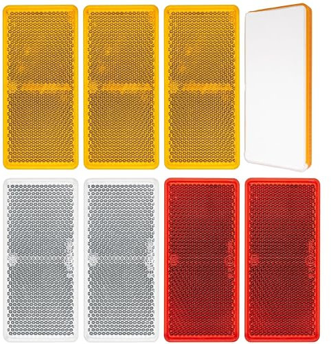 Rechteckige Reflektoren zum Ankleben, 8 Pack, Orange, Weiss und Rot, 94 x 44 x 7 mm Abmessung, mit E-Prüfzeichen, eckige Reflektoren für Anhänger, Katzenauge links rechts, Rückstrahler Streuscheibe