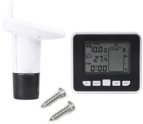 Ejoyous Oil Tank Level Monitor, Ultrasonic Water Tank Level Gauge Liquid Depth Level Meter Sensor Gauge with Display,Temperature and Water Level Monitor with 1 Receiver and 1 Transmitter