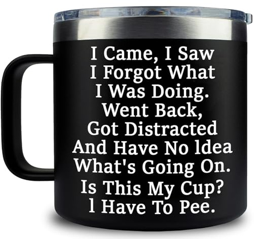 KIKUHE Gag Gift for Men - I Came I Saw I Forgot Coffee Mug 14oz Black | Funny Adult Sarcastic for Dad Grandpa Elderly Senior Citizen Old People 50th 60th 65th 70th 75th Birthday Retirement Gift