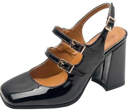 Lizoleor Decollete Scarpe Donna Tacco Grosso Punta Quadrata Vernice
