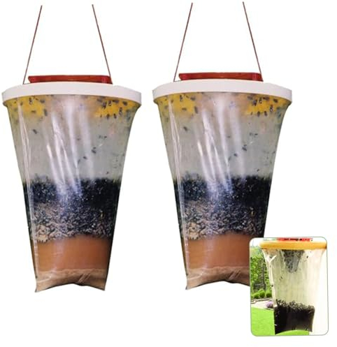 CAKEEYUM 2 Stück Fliegenfallen zum Aufhängen im Freien effektive Fliegenfallen für den Außenbereich stabile Einweg Fliegenfalle für den Innenbereich Mehrzweck Fliegentaschen für Haus Garten Pf