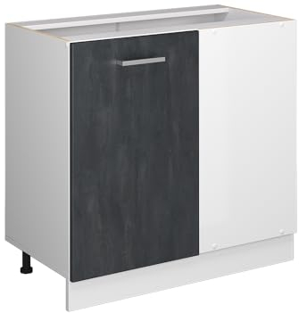 Vicco Armario de Esquina R-Line, Hormigón Negro/Blanco, 86 cm sin encimera