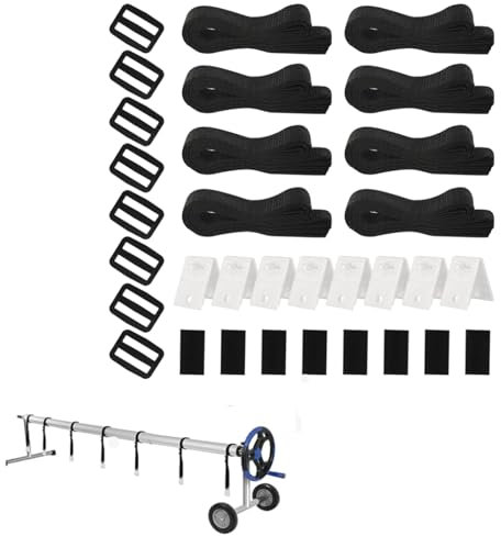 Floatdream 8-er Set Befestigungsbänder und Klammern, Pool Aufroller Aufrollvorrichtung, Haltebänder für Poolfolie Solarfolie, Befestigungsbänder & Klammern Zubehörteile für fahrbares Aufrollsystem