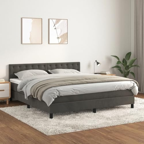 Willood Boxspringbett mit Matratze Dunkelgrau 160x200 cm SamtKnöpfe