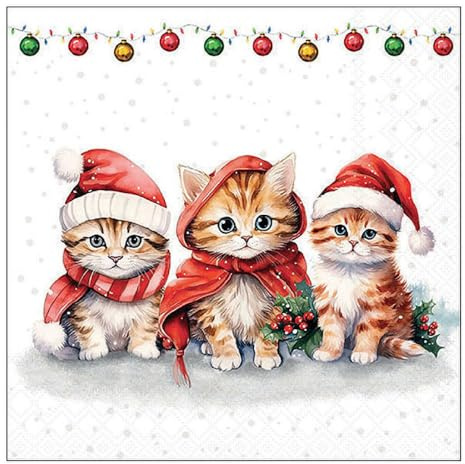 20 Servietten Weihnachten Katzen in Weihnachtskostüme als Tischdeko. Papierservietten mit Motiv. Auch für Decoupage und Serviettentechnik 33x33cm