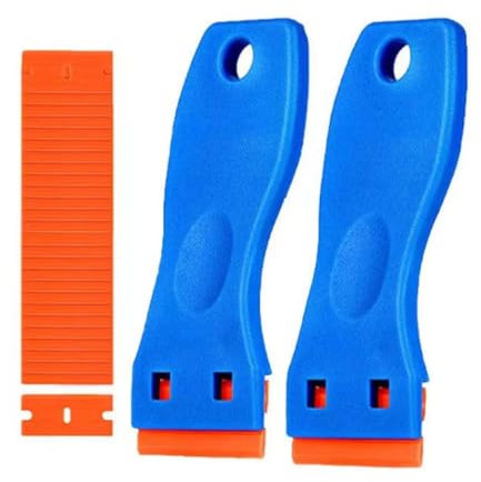 BIRLOZA Rasqueta Vitroceramica 2 Piezas Rascador con 20 Cuchillas Espatula Plastico Espátulas Plastico Rasquetas para Raspar Pegatinas de Vidrio Vinilo Pegatinas Etiquetas Adhesivo