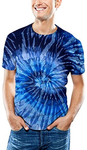 Generico Maglietta Batik Uomo | Maglietta Uomo Manica Corta Maglietta Hippie S - 4XL con Motivi Diversi | Abbigliamento Flower Power Uomo