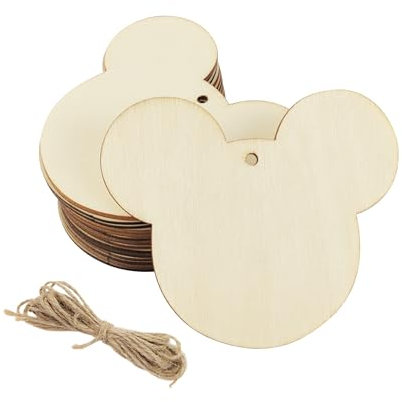 30 Pack 4 Inch Wood Mouse Head Cutouts Unfinished Wood Mouse Head Crafts Wooden Mouse Head Hanging Ornaments DIY Mouse Head Craft Gift Tags for Home Party Decoration