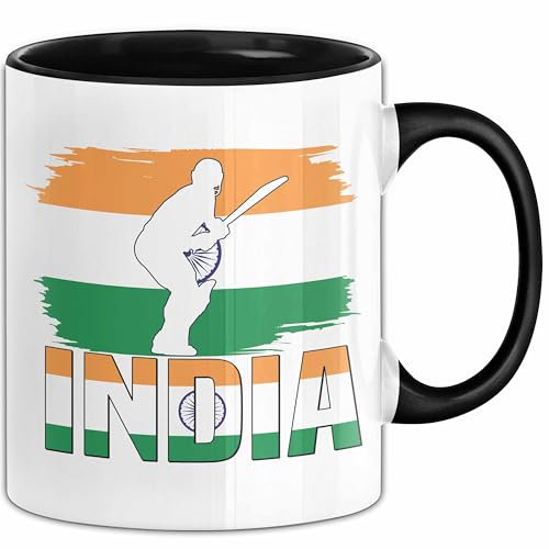 Indien Tasse Geschenk Cricket Indische Cricket-Fans Geschenkidee (Schwarz)