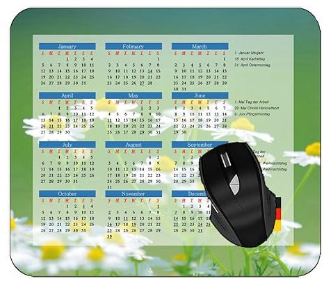 Gaming Mouse Pad 2025 Year Calendar,Daisies Flowers Insects Desktop Notebook Mouse Mat for Working and Gaming