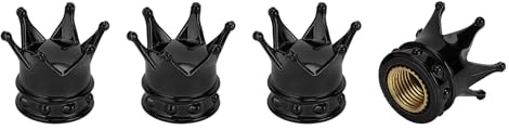 A ABSOPRO Reifenventilkappen 12,8MM Autoreifen Ventilkappe ABS Schwarz Krone Stil für Auto Fahrrad Motorrad LKW Anti-Crash Reifenventilabdeckung Ventilkappe Reifenventilkappe 4 Stück