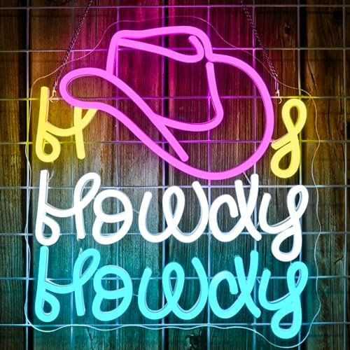 SIGNSHIP Howdy Neon Light Sign Cowboy Hat Led Neon Light Western Cowboy Home Wall Decor Texas Girl Bedroom Decor Back to school Gift Howdy Hat Led Sign College Student Dorm Decor