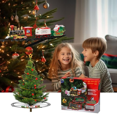 EVERGD Electric Christmas Train Toy Set with Light & Sound for Boys Girls, Christmas Tree Train Set Around Under The Tree Battery Operated Home Festive Decor Xmas Gift