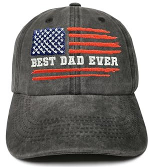 ZKFE Best Dad Ever Hat for Daddy, Gift for Fathers Day Christmas, American Flag Baseball Cap for Men, Washed Black Distressed Hat, Best Dad Ever(american Flag) (Washed Black), One size