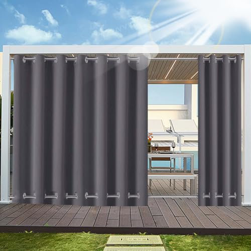 Outdoor Vorhang Wetterfest mit ösen Oben und Unten (Nach Mass), Wasserdicht Wetterfest Vorhang Sonnenschutz Sichtschutz Gardine für Außen Terrasse Balkon Vorhalle, 1 Stück 202X225cm Dunkelgrau
