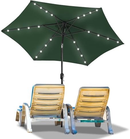 Ollewiellan Sonnenschirm LED Solar Ø 270 cm mit Kurbel, Ampelschirm beidseitig um 30° knickbar, UV Schutz 50+ Strandschirm, Sonnenschutz, Gartenschirm für Terrasse, Balkon, ohne Ständer, Grün