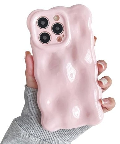 XIZYO Case for iPhone 14 Pro Max 6.7 inch, Cute Solid Color Curly Wave Shape Soft TPU Bumper Phone Case, for Women Girls Aesthetic Design Silicone Slim Shockproof Phone Cover, Tender Pink