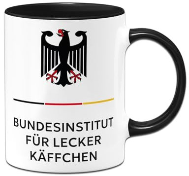 Büro-Tasse lustig mit Spruch Bundesinstitut für lecker Käffchen - Kaffeetasse mit Kaffeespruch - Geschenke für Kollegen, Kollegin, Kaffeetrinker auf Arbeit - Männer & Frauen (Schwarz)