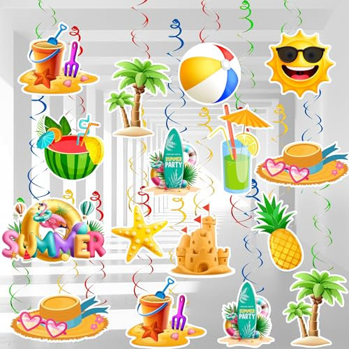 Hawaiano Appeso Turbinio, 33pcs Set Addobbi Compleanno Hawaiian - Decorazione Festa Hawaiana a Spirale per Decorazioni di Compleanno per Feste Estive Feste Spiaggia