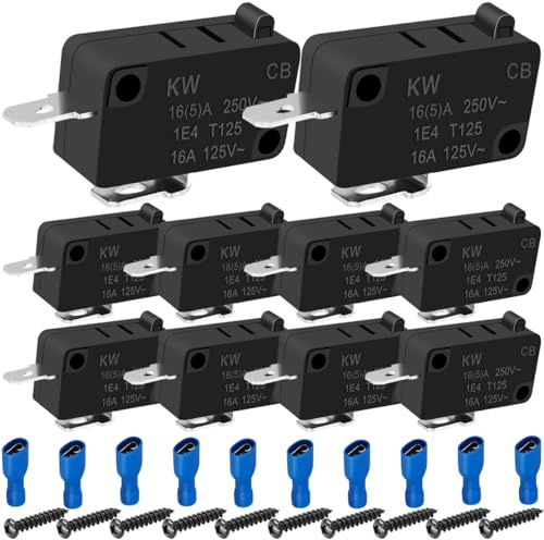 MKBKLLJY 10PCS Microwave Oven Door Switch Replacement Part Snap Action Button Micro Switch KW7-0 Normally Closed 2 Pin 16A 250V / 125V AC, 0.6A 125V / 0.3A 250V DC with Cold Pressed Connector Screw