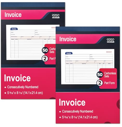 XKDOUS 2 Pack Invoice Book, 2-Part Carbonless, 5-9/16 x 8-7/16 Invoice Receipt Book for Small Business, 50 Sets per Book