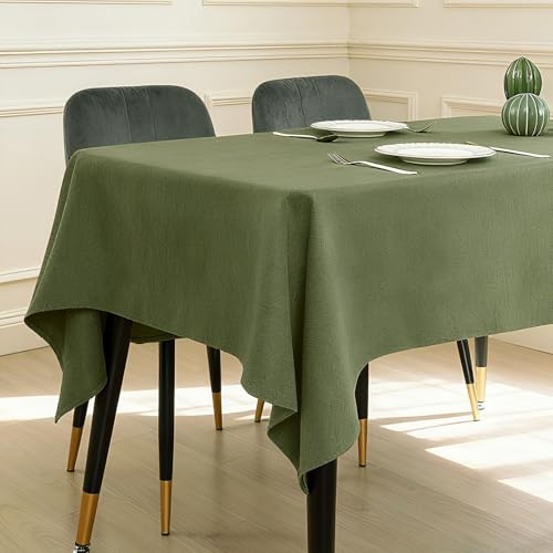 BALCONY & FALCON Table Cloth Water Resistant Washable Moss Green 140x240cm | Rectangular, Faux Linen, Wrinkle Resistant, Colorfast, Drapes Well, Farmhouse, Dining Room, Kitchen, Outdoor, Party, Wedding