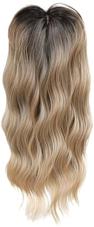 45.7 cm Curly Hair Topper Dunkelblond Farbverlauf Clip in Extension Natürliches Volumen Kein Kleber Ideal für den Alltag