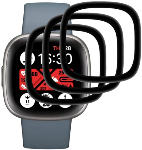 Beukei 3 Stück Panzer Schutz Glas für Fitbit Versa 4/ Sense 2, Glas,9H Härte,HD Klare,Blasenfrei,Anti-Kratzen, Panzerglasscheibe Film