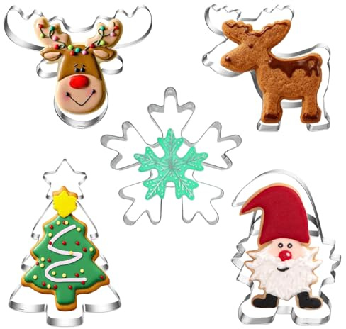 5 Stück Ausstechformen Weihnachten,Keksausstecher Weihnachten | ,Plätzchen Ausstecher ,Ausstecher Weihnach-ten ,Weihnachtsmann, Weihnachtsbaum, Schneeflocken Rentierkopf Set für Backen