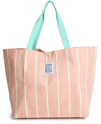 Ponette Bolsa de Playa Mujer Mallorca – Bolso Playa familiar con Bolsillo Interior y Clip de Cierre – Shopper Verano a Rayas – Bolsa Piscina, Viaje y Gimnasio – 60 x 45 x 19 cm – Marca Española