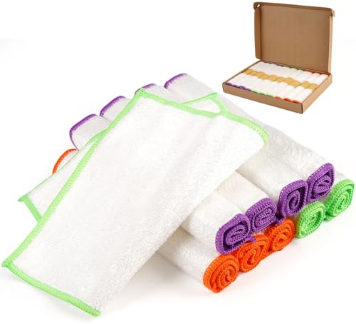 HIKPACKER Pack 10 Bayetas de Bambú,23cm × 18cm Anti-adhérent (Color Blanco) | Paños de cocina de Bambús,Trapos Cocina de Bambú Natural,Paños Cocina Bamboo para Cocina,Baño,Dormitorio,Facile à Nettoyer