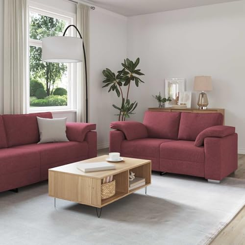 Hoopleep Sofa Set 3-teilig, Wind Rot Leinenmischgewebe, Modernes Wohnzimmer Couchgarnitur mit Sessel, 2-Sitzer und 3-Sitzer, Robuster Metallrahmen, Gemütliche Schaumfüllung