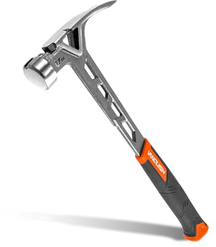 Vanquish Framing Hammer 17oz One Piece Forged Straight Claw Hammer with Smooth Face & Shock Reduction Grip, Claw Hammer with Magnetic Nail Holder Side Nail Puller, 0628