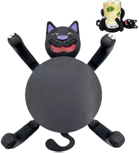 Cute Black Cat Coaster with Moving Legs | Funny & Interactive Holder, Home Coffee Table Decor, Housewarming Gift for Friends Pet Lover