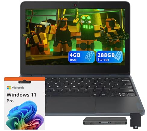 Lenovo 100w Gen 4 11.6 HD Laptop, Intel Processor N100, 4GB LPDDR5, 288GB Storage (128GB SSD + 160GB Docking Station Set), Intel UHD Graphics, HD 720p Camera, Wi-Fi 6, Windows 11 Pro, Gray