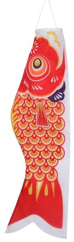 Anneome Drapeau Japonerie Koinobori 100 Cm Rouge et Jaune en Polyester Résistant aux Intempéries, Manche à Air Carpe pour Décoration Jardin et Terrasse, Bannière Vent Originale Extérieure