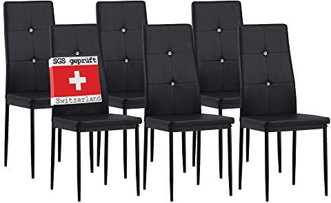 Albatros Esszimmerstühle 6er Set Diamond, Schwarz - Edler Diamant-Look, Kunstleder-Bezug, bequemer Polsterstuhl - Moderner Küchenstuhl, Stuhl Esszimmer oder Esstisch Stuhl