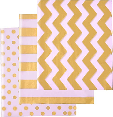 105 Blatt Gold Seidenpapier Weihnachten Geschenkpapier Bulk für Party-Dekoration, Basteln, DIY Papier Blumen, goldene Punkte, Streifen, Wellen-Design, 50,8 x 30,5 cm